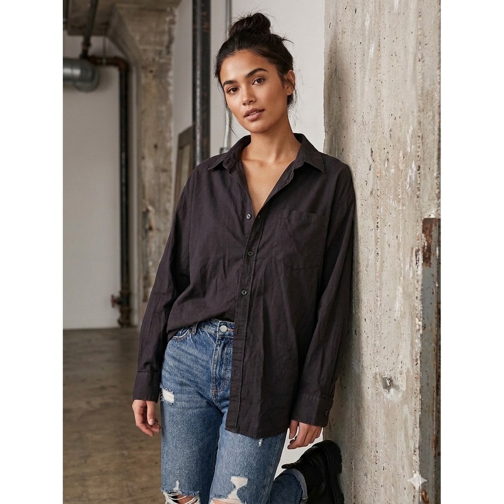 Cotton On Women  Long Sleeve XS Dad Shirt Black